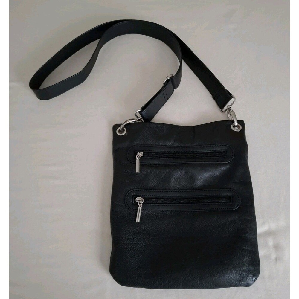 Margot New York Black Leather Crossbody Bag with Dual Zip Pockets VGC